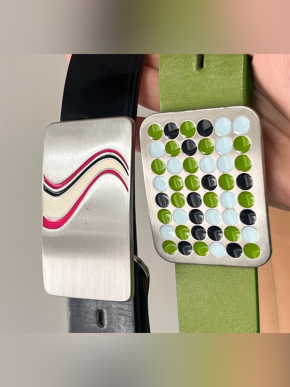 2 Leather Golf Belts with Enamel Buckles